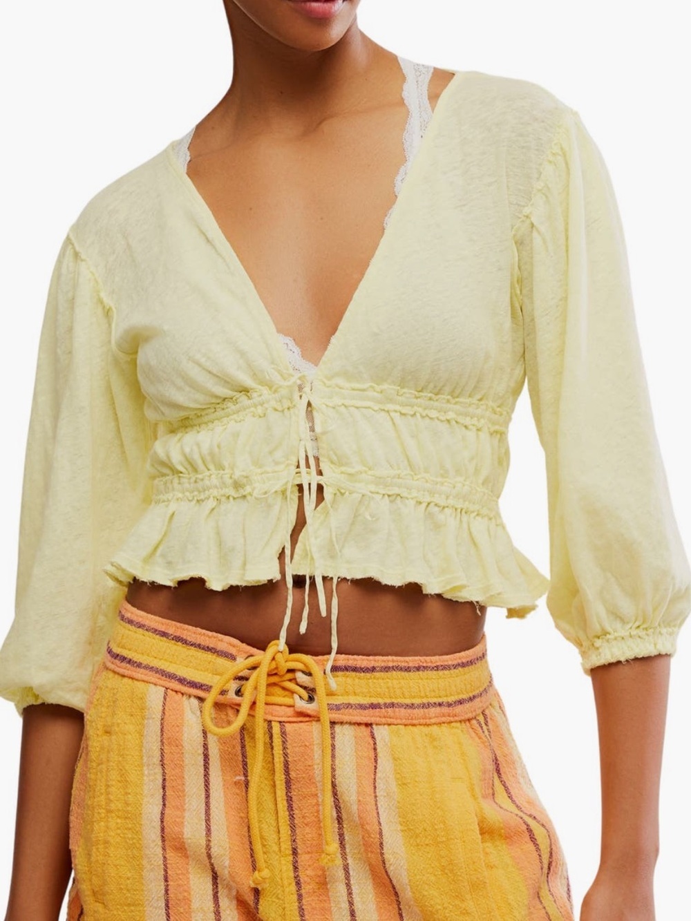 NWT Free People Let’s Go Tie Front Linen Cotton Peplum Blouse Medium